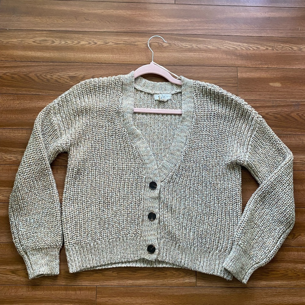 Yes Lola Beige Button-Up Cardigan Sweater